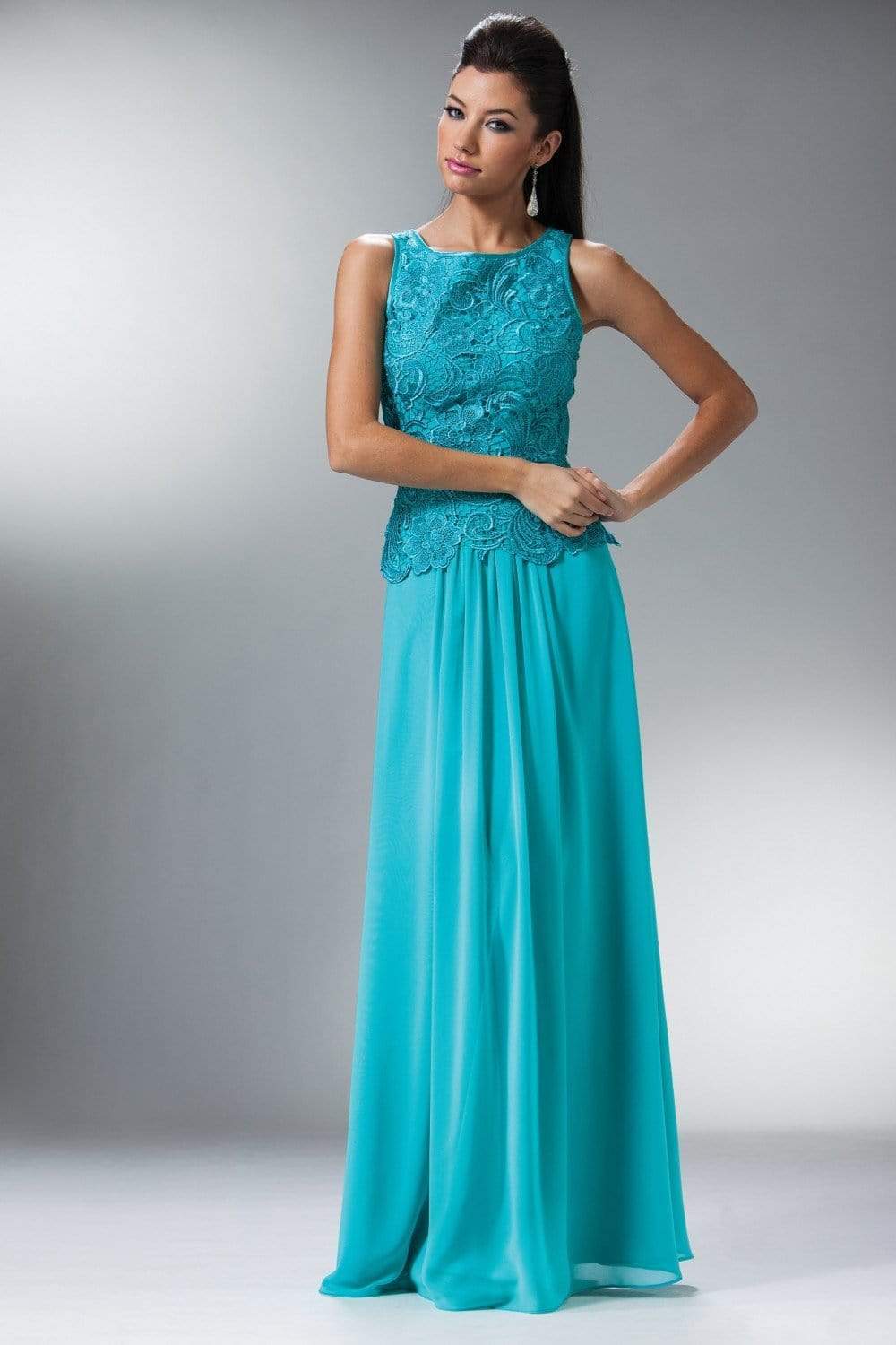 Cinderella Divine - Lace Bateau Neck Chiffon A-line Dress