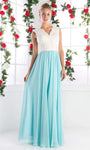 A-line V-neck Fitted V Back Lace Two-Toned Print Floor Length Sleeveless Dress