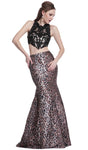Floor Length Sleeveless General Print Jeweled Neck Lace Mermaid Evening Dress