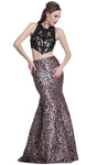 Sleeveless Mermaid Jeweled Neck Lace General Print Floor Length Evening Dress