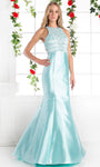 Jeweled Neck Floor Length Natural Waistline Jeweled Beaded Sleeveless Mermaid Evening Dress with a Brush/Sweep Train
