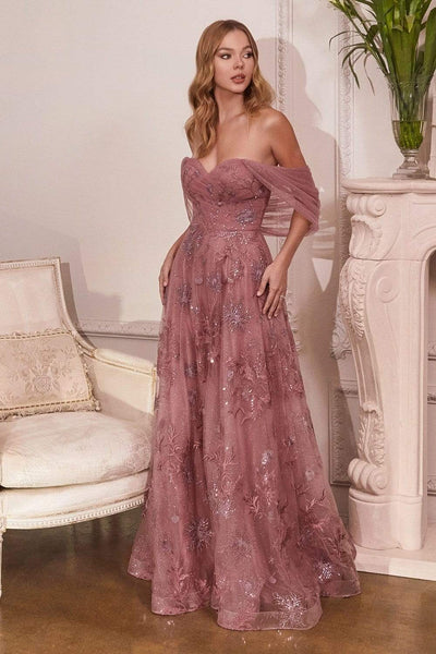 A-line Floor Length Natural Waistline Glittering Applique Back Zipper V Back Jeweled Off the Shoulder Sweetheart Floral Print Tulle Dress