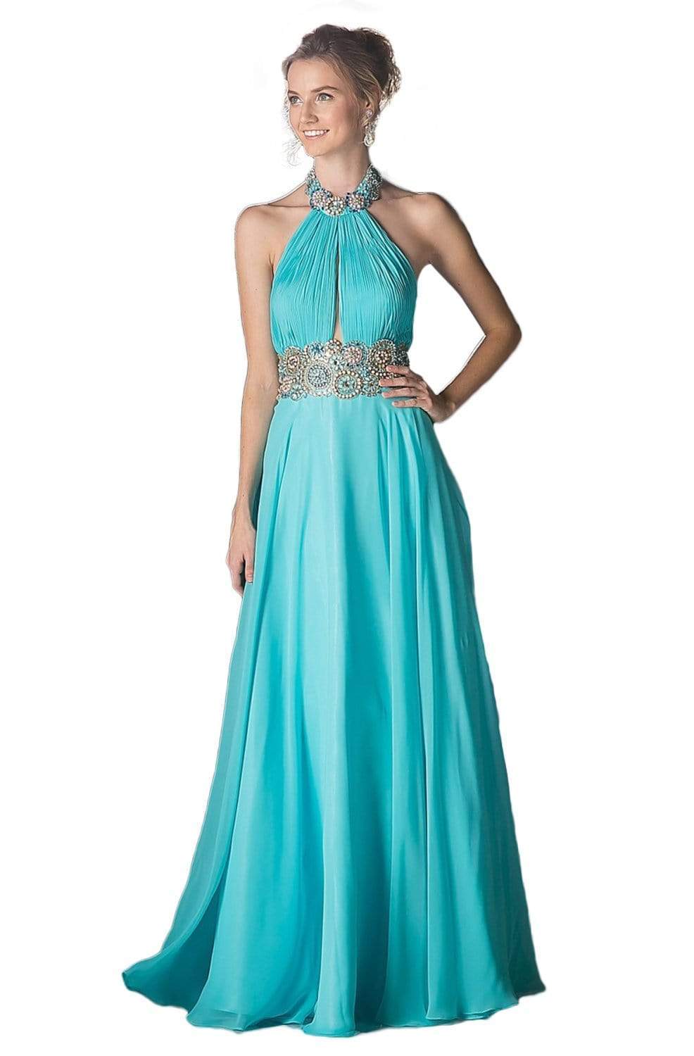 Cinderella Divine - PC905 Ruched Cutout Halter Chiffon Gown
