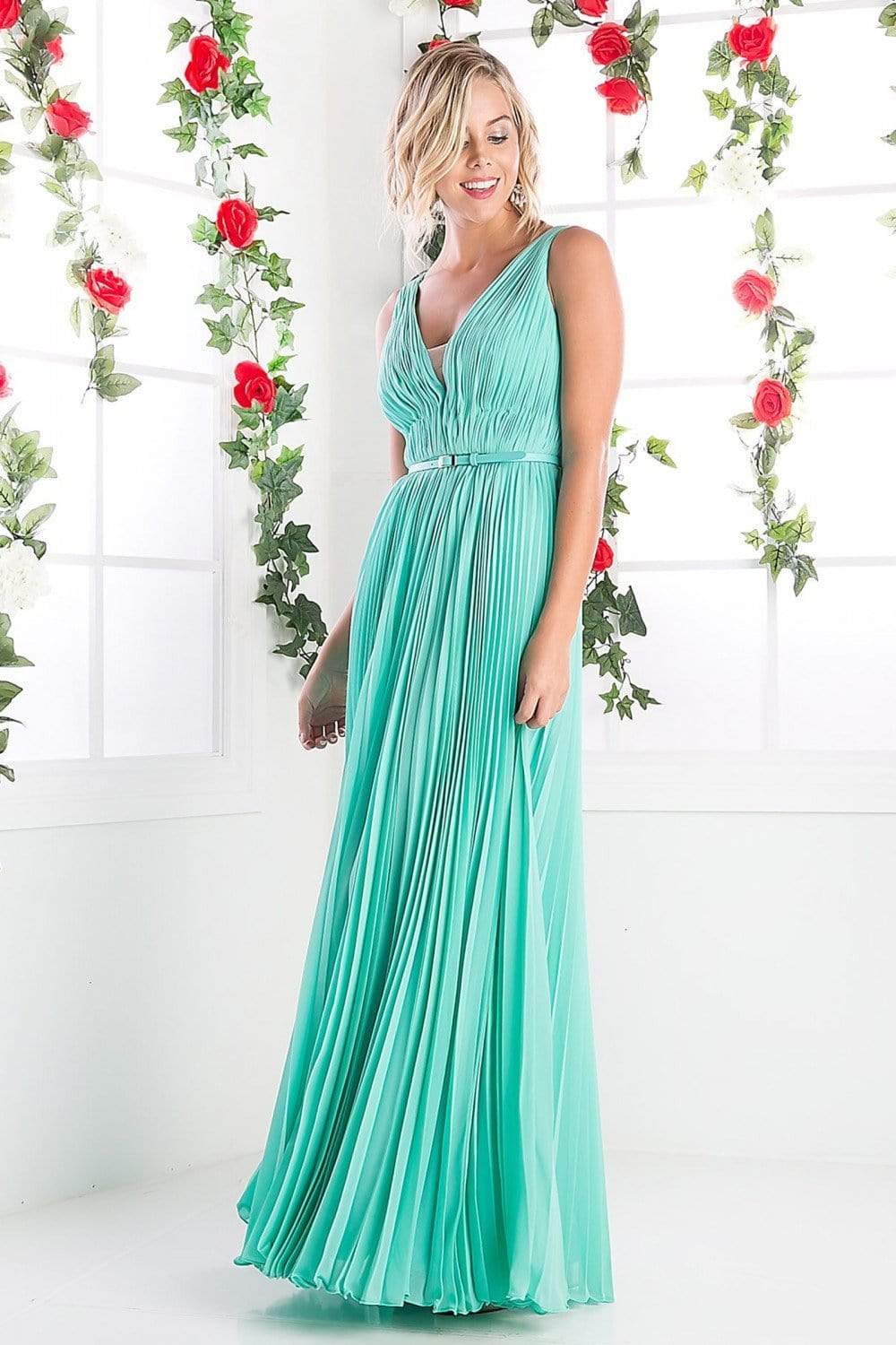 Cinderella Divine - Pleated V-neck A-line Dress
