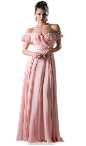 A-line Floor Length Back Zipper Belted Lace-Up Flowy Natural Waistline Off the Shoulder Evening Dress/Bridesmaid Dress With Ruffles