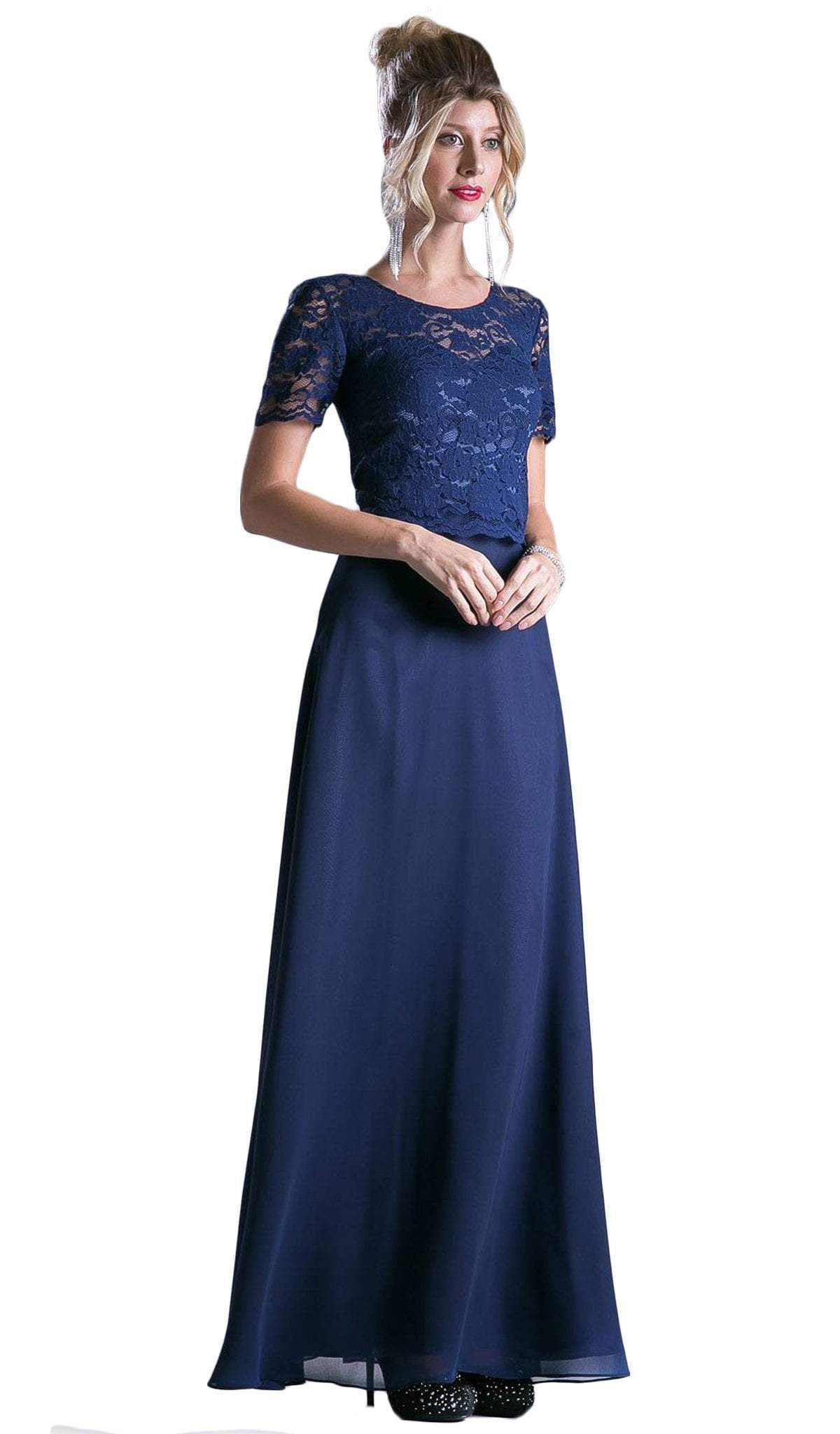 Cinderella Divine - Short Sleeve Lace Bodice Mock Two-Piece Dress
