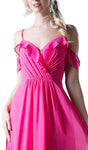 A-line V-neck Ruched Back Zipper Floor Length Natural Waistline Sleeveless Spaghetti Strap Bridesmaid Dress With Ruffles