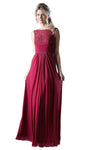 Floor Length Lace Bateau Neck Sleeveless Sheath Elasticized Waistline Illusion Ruched Sheath Dress