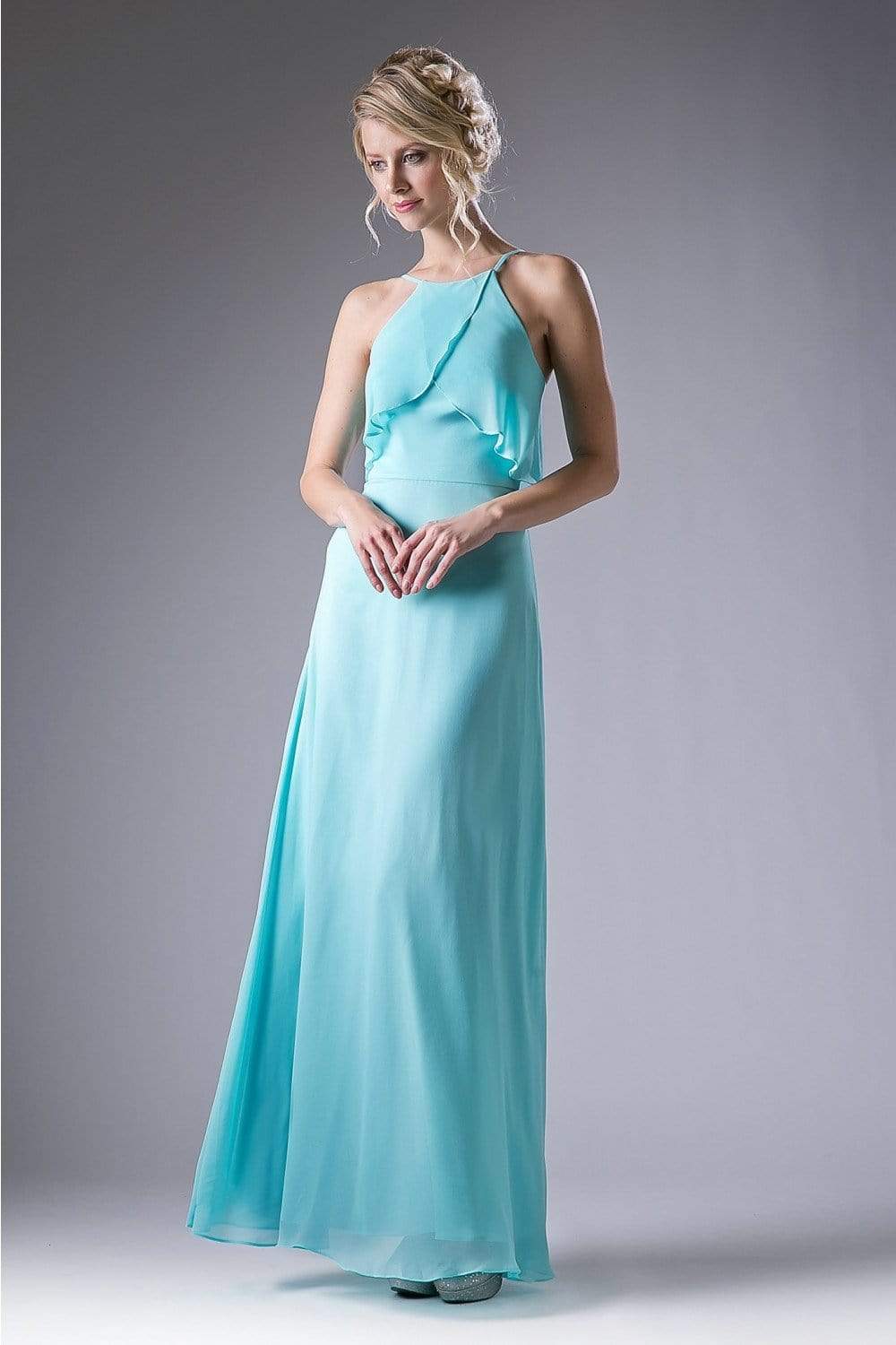 Cinderella Divine - Sleeveless Flounce Halter Neck Sheath Dress
