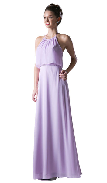 Sophisticated A-line Halter Sleeveless Back Zipper Open-Back Belted Natural Waistline Bridesmaid Dress