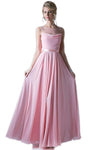 A-line Floor Length Pleated Illusion Belted Ruched Sleeveless Bateau Neck Evening Dress With a Ribbon