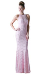 Sophisticated Halter Sweetheart Sleeveless Sheath Floor Length Lace Fitted Keyhole Illusion Sheath Dress