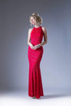 Sophisticated Sleeveless Halter Sweetheart Lace Sheath Keyhole Fitted Illusion Floor Length Sheath Dress