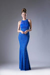 Sophisticated Illusion Keyhole Fitted Halter Sweetheart Sheath Sleeveless Lace Floor Length Sheath Dress