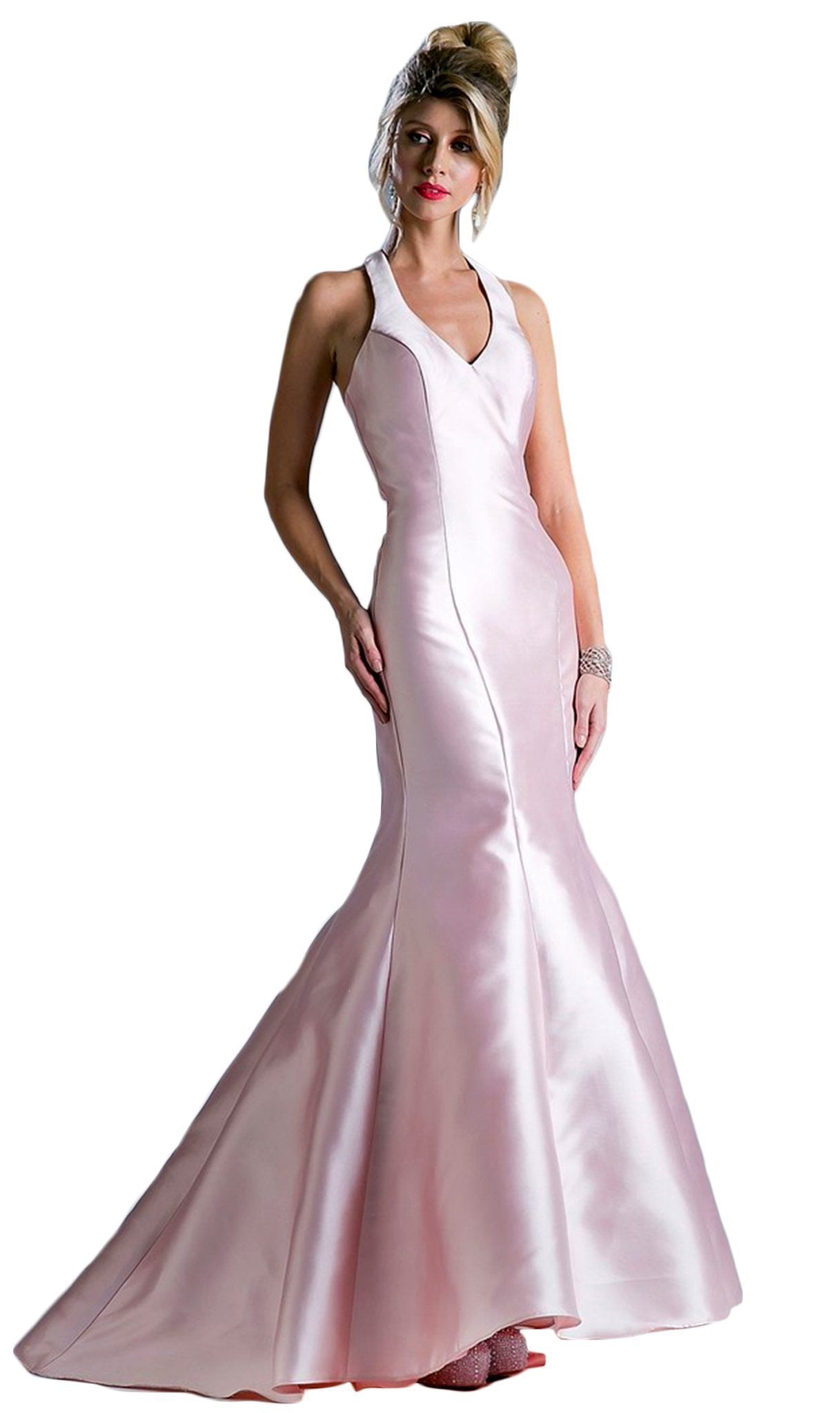 Cinderella Divine - Sleeveless Low V-Neck Satin Trumpet Evening Gown
