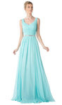 A-line V-neck Sleeveless Pleated Jeweled Fall Floor Length Dress