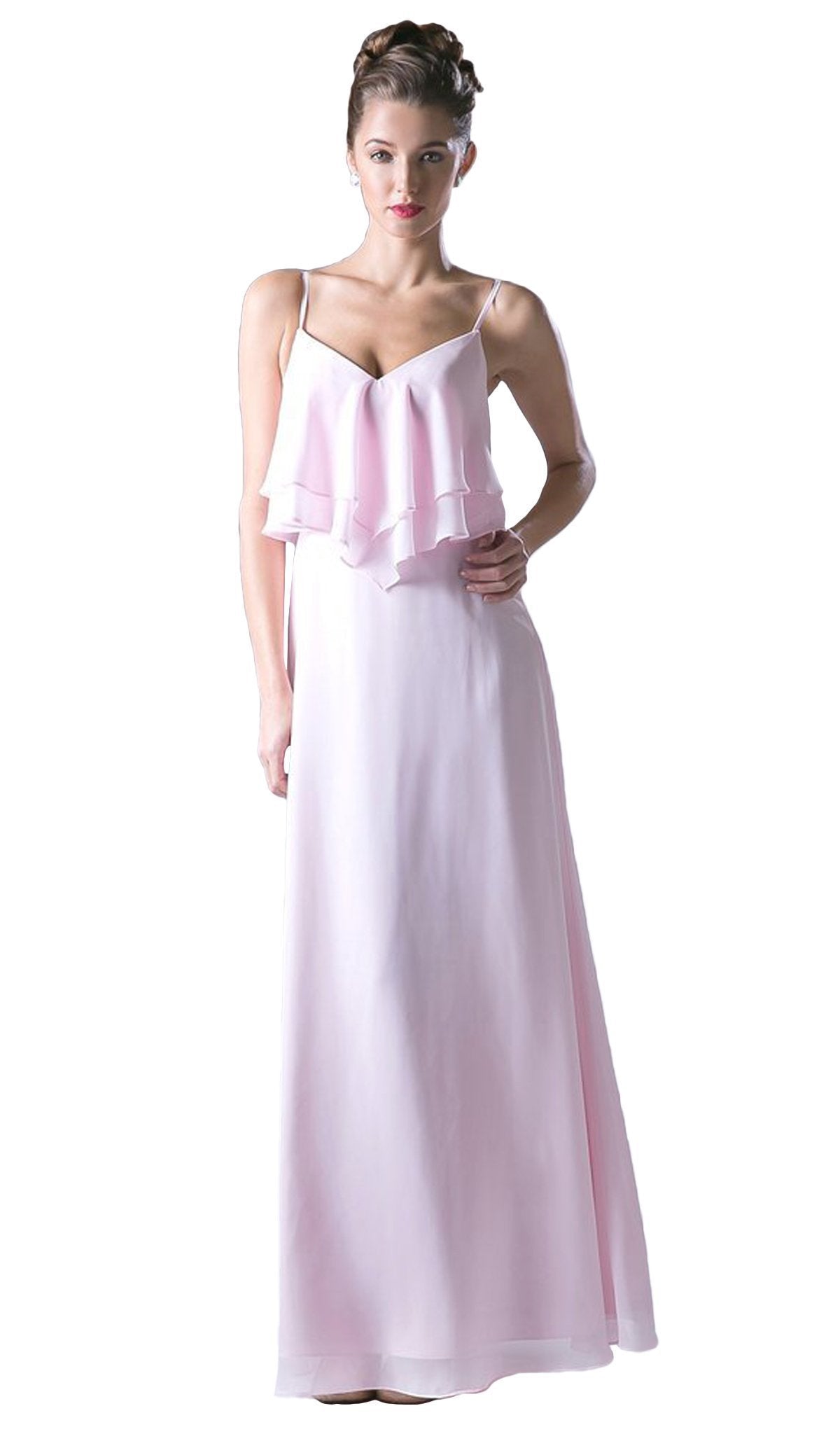 Cinderella Divine - Sleeveless Ruffled Bodice Chiffon A-Line Long Formal Dress
