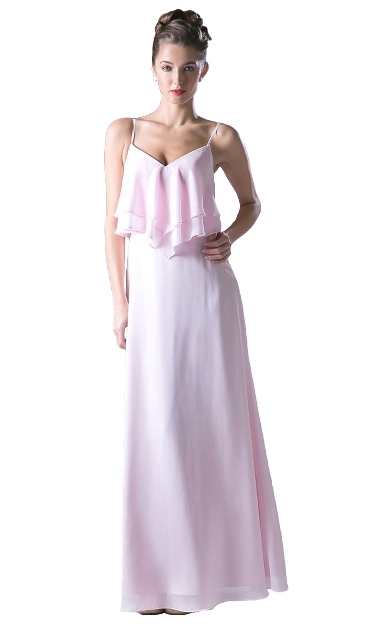 Cinderella Divine - Sleeveless Ruffled Bodice Chiffon A-Line Long Formal Dress