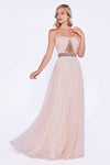 A-line Strapless Jeweled Chiffon Sweetheart Flutter Sleeves Floor Length Evening Dress