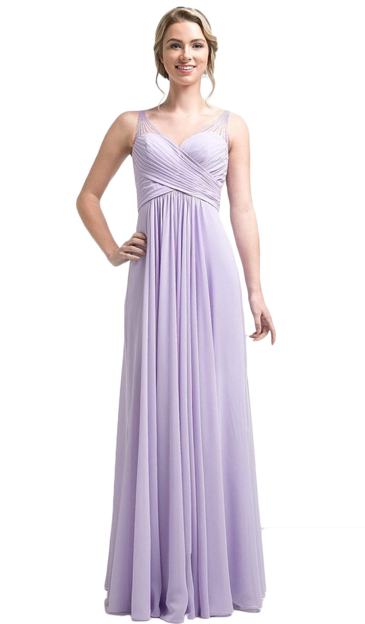 Cinderella Divine - Strapless Crisscrossed Bodice A-Line Long Formal Gown
