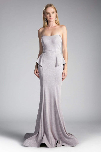 Tall Sophisticated Strapless Sheath Floor Length Glittering Fitted Straight Neck Sheath Dress with a Brush/Sweep Train