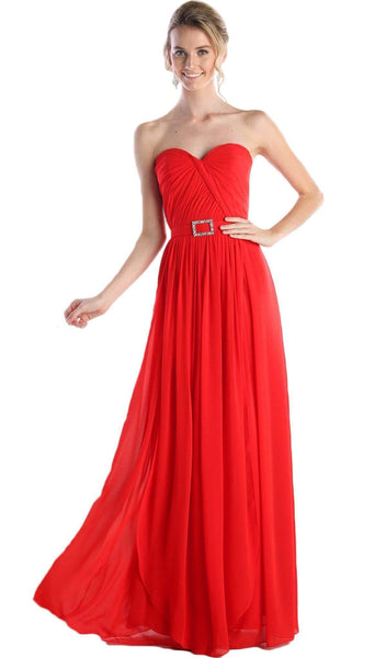 A-line Strapless Floor Length Sweetheart Chiffon Natural Waistline Pleated Belted Evening Dress/Party Dress