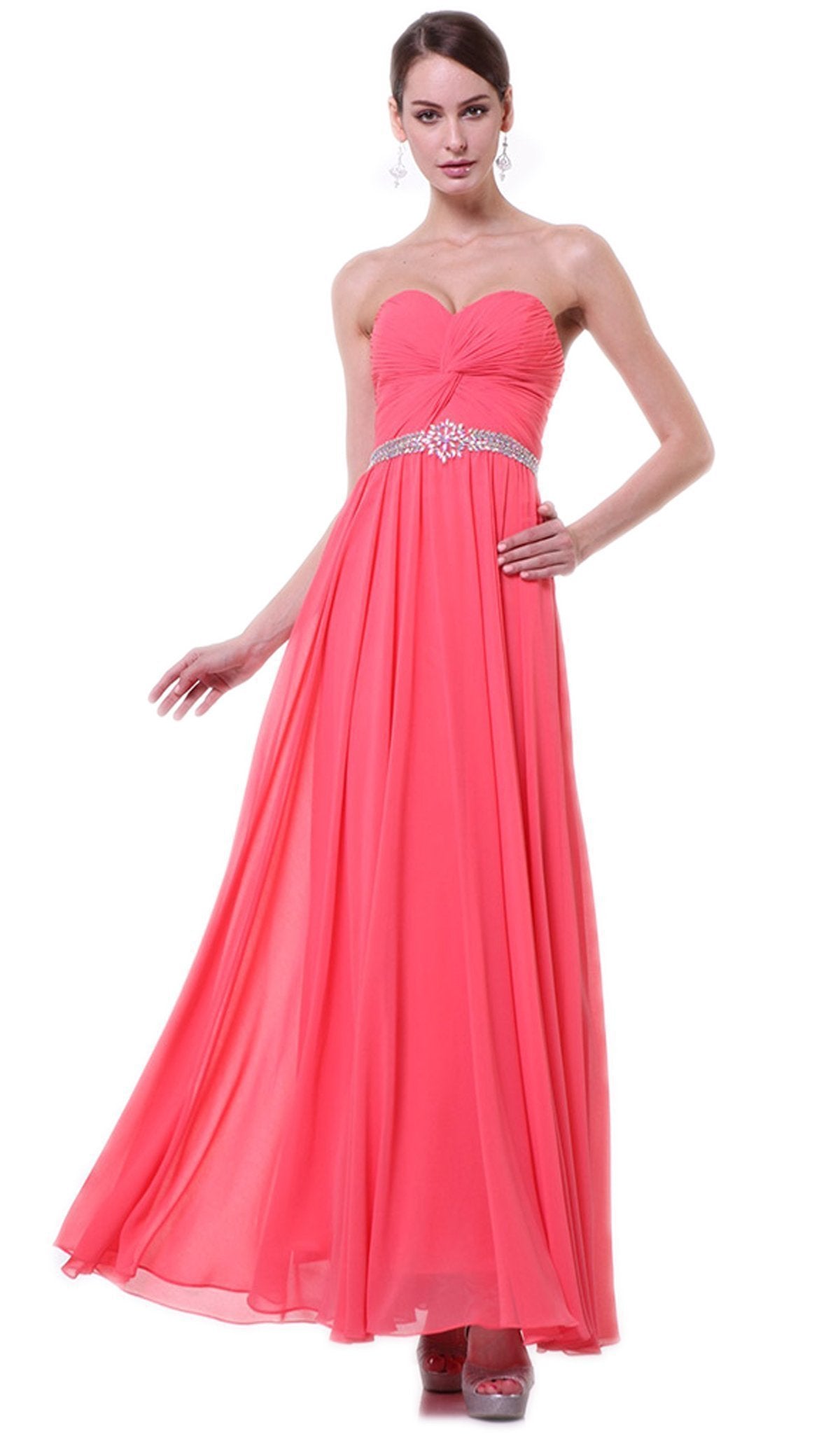 Cinderella Divine - Twisted Ruched Jeweled Sweetheart A-line Dress
