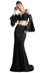 V-neck Bell Cold Shoulder Sleeves Sheath V Back Fitted Lace Sheath Dress with a Brush/Sweep Train