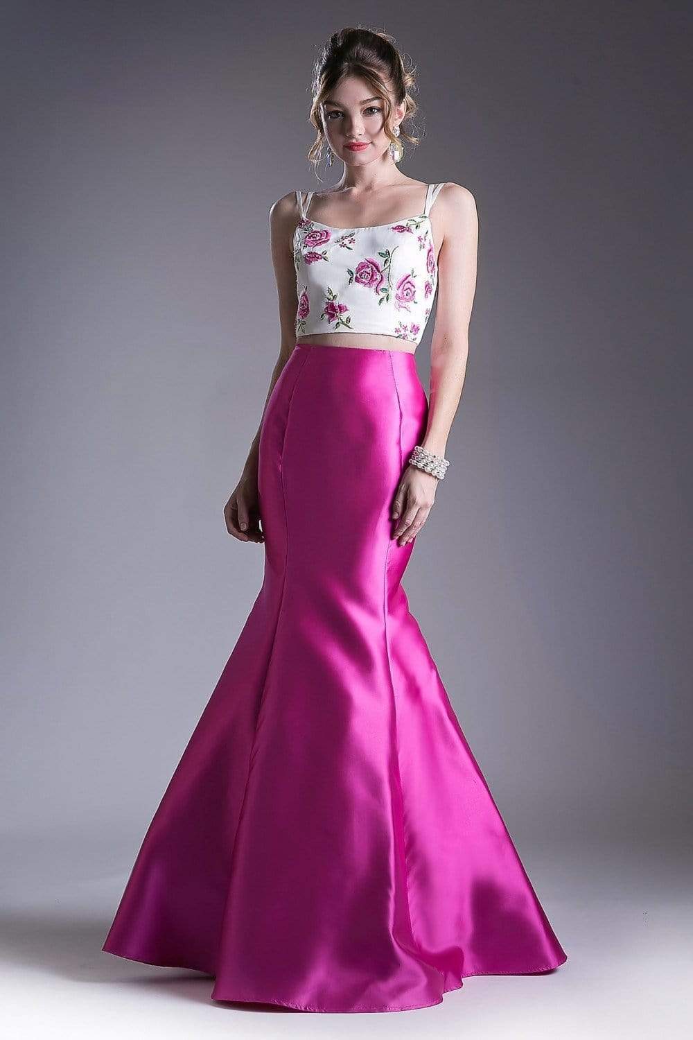 Cinderella Divine - Two Piece Floral Mermaid Evening Dress
