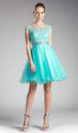 A-line Cocktail Short Beaded Illusion Sheer Cap Sleeves Party Dress With Ruffles