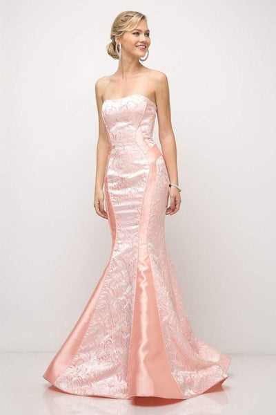 Strapless Mermaid Princess Seams Waistline Open-Back Fitted Floor Length Floral Print Dress with a Brush/Sweep Train