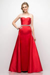 A-line Strapless Sweetheart Beaded Crystal Fitted Belted Pleated Floor Length Natural Princess Seams Waistline Evening Dress