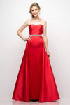 A-line Strapless Floor Length Sweetheart Natural Princess Seams Waistline Beaded Belted Fitted Pleated Crystal Evening Dress