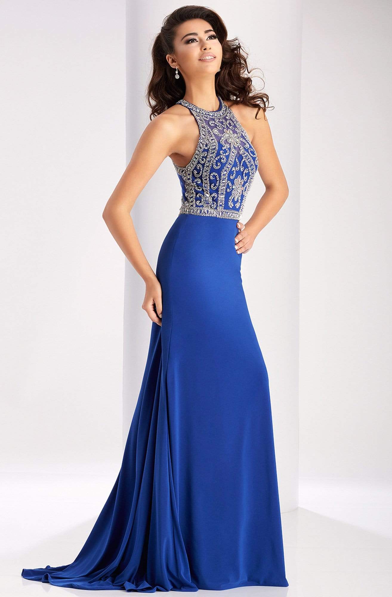 Clarisse - 2807 Crystal Festooned Halter Gown
