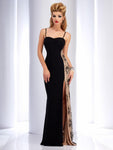 Spaghetti Strap Knit Slit Sequined Natural Waistline Sheath Floor Length Floral Print Sweetheart Sheath Dress/Party Dress