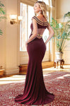 Sophisticated Cutout Jeweled Beaded Scoop Neck Sheath Striped Print Cap Sleeves Sheath Dress