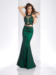 Halter Taffeta Illusion Sheer Cutout Fitted Above the Knee Mermaid Prom Dress