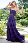 A-line V-neck Strapless Sweetheart Pleated Beaded Floor Length Chiffon Natural Waistline Dress With a Sash