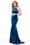 Sheath Halter Velvet Racerback Cutout Sheath Dress with a Brush/Sweep Train