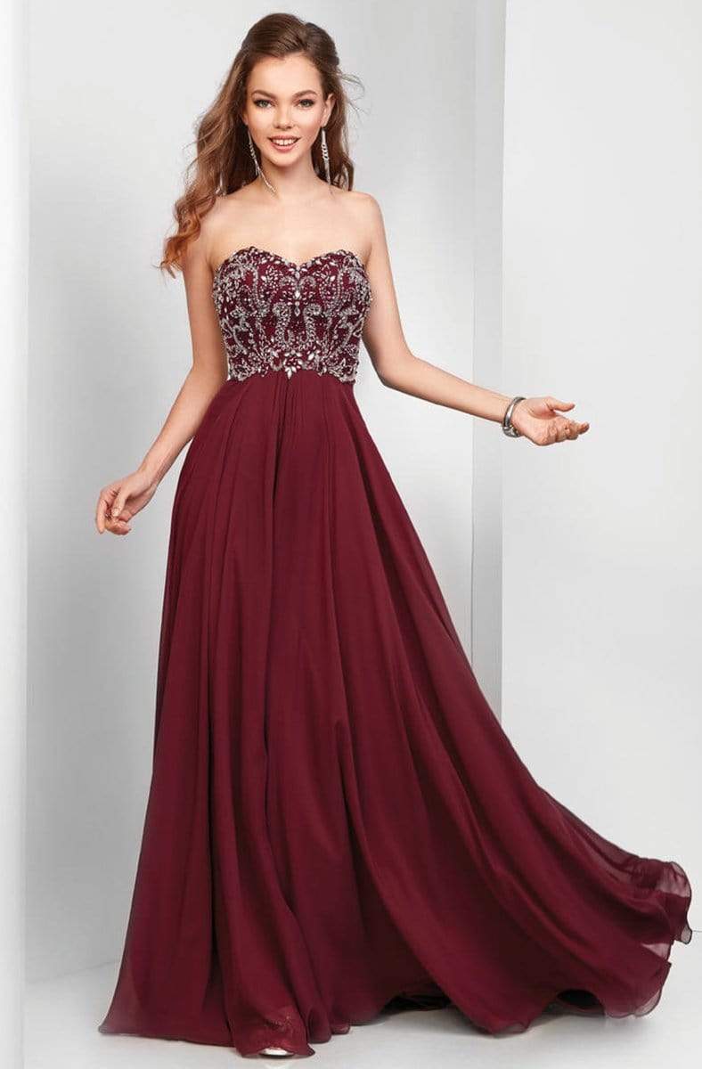 Clarisse - 3472 Strapless Paisley Motif Chiffon Gown
