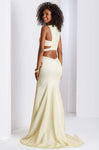 Tall Sheath Mermaid Jeweled Neck Glittering Racerback Cutout Floor Length Metallic Sleeveless Sheath Dress/Party Dress