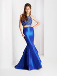 Taffeta Halter Mermaid Beaded Tiered Open-Back Evening Dress