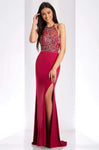 Halter Sheath Spaghetti Strap Open-Back Beaded Fitted Slit Sheath Dress