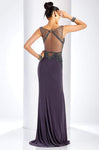 Sheath Scoop Neck Sheer Fitted Slit Floor Length Sleeveless Sheath Dress/Party Dress with a Brush/Sweep Train