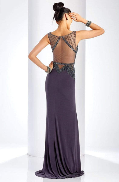 Scoop Neck Sheath Fitted Sheer Slit Floor Length Sleeveless Sheath Dress/Party Dress with a Brush/Sweep Train