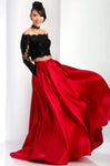 Sophisticated A-line Lace Sheer Glittering Applique Floor Length Long Sleeves Off the Shoulder Dress