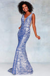 V-neck Natural Waistline Two-Toned Print Mermaid Plunging Neck Cutout Glittering Illusion Back Zipper Open-Back Sheer Sleeveless Prom Dress with a Brush/Sweep Train