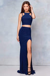 Sophisticated Natural Waistline Sheath Fitted Slit Back Zipper Racerback Jeweled Neck Jersey Sleeveless Sheath Dress/Evening Dress/Prom Dress with a Brush/Sweep Train