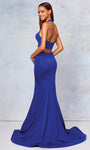 Sophisticated Mermaid Halter Sweetheart Back Zipper Open-Back Natural Waistline Jersey Prom Dress with a Brush/Sweep Train