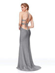 Jersey Natural Waistline Halter Sheath Cutout Lace-Up Back Zipper Slit Sheath Dress/Prom Dress with a Brush/Sweep Train